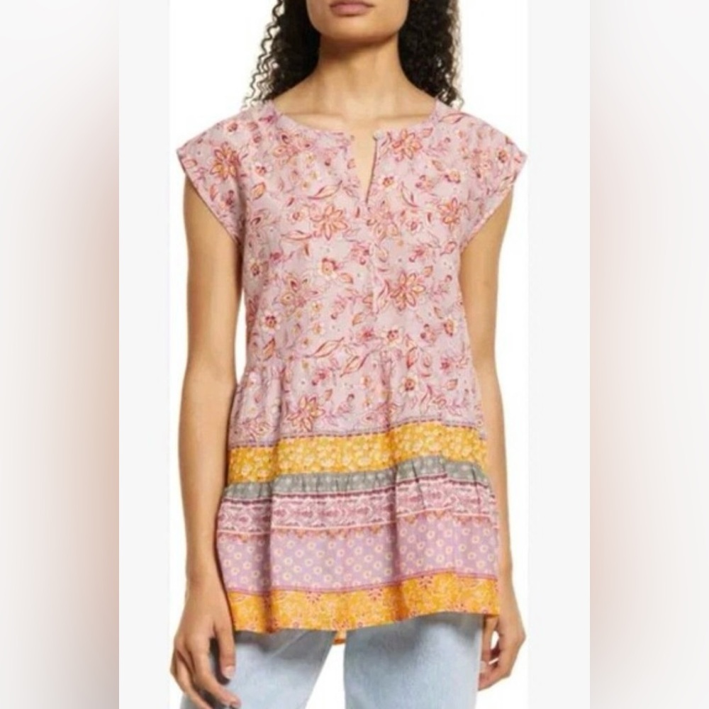 beachlunchlounge Pink and Yellow Floral Blouse